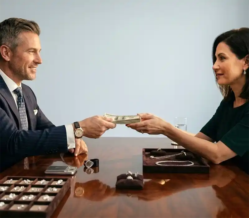 Woman receives cash payment for her diamonds